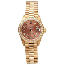 Quadrante in diamanti color salmone con lunetta Orologio Rolex in stile presidenziale Datejust