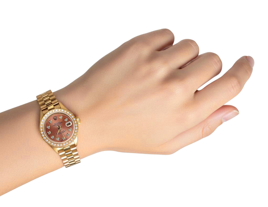 Quadrante in diamanti color salmone con lunetta Orologio Rolex in stile presidenziale Datejust P2