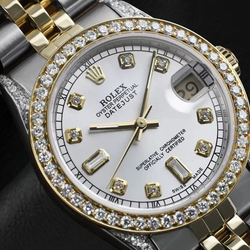 Quadrante in madreperla Orologio Rolex Datejust Lunetta personalizzata con diamanti Acciaio inossidabile e oro