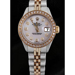 Quadrante in madreperla bianca con diamanti e lunetta Orologio da donna Rolex Datejust in acciaio inossidabile e oro