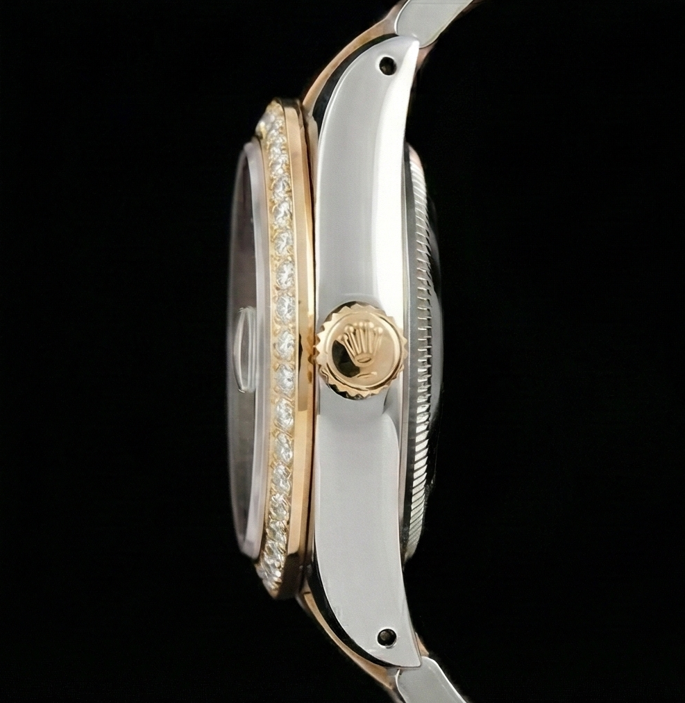 Quadrante in madreperla rosa con diamanti Orologio Rolex Datejust bicolore da 36 mm Bracciale Oyster