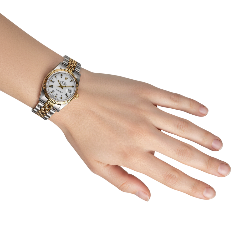 Quadrante romano bianco Orologio Rolex Datejust Bracciale in acciaio inossidabile e oro P4
