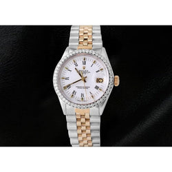Quadrante romano bianco con diamanti, lunetta Rolex, orologio con data, bracciale giubileo