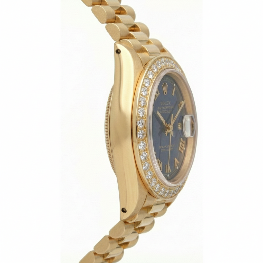 Quadrante romano blu Orologio Rolex Datejust stile presidenziale con lunetta in diamanti oro