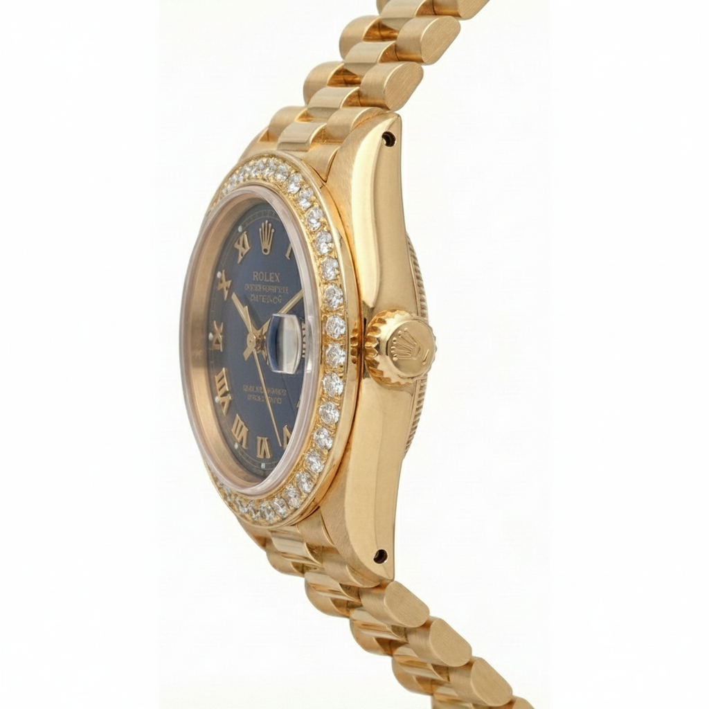 Quadrante romano blu Orologio Rolex Datejust stile presidenziale con lunetta in diamanti oro