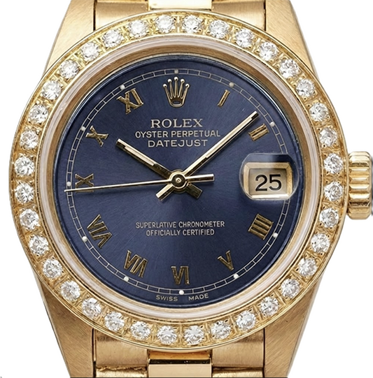 Quadrante romano blu Orologio Rolex Datejust stile presidenziale con lunetta in diamanti oro