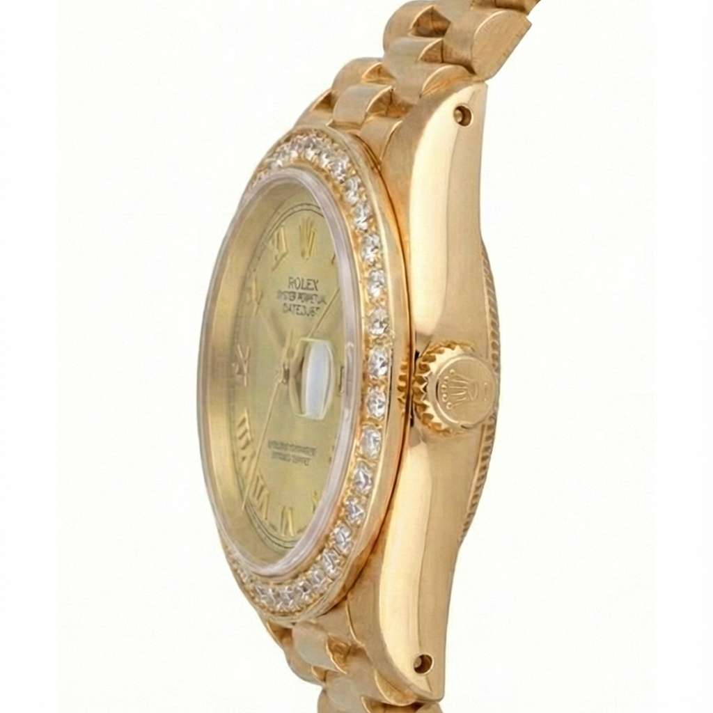 Quadrante romano champagne Rolex Datejust Orologio Bracciale stile presidenziale oro