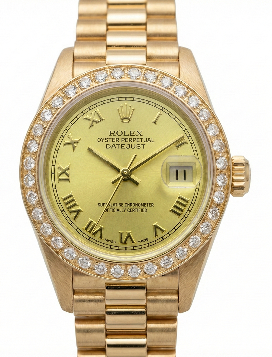 Quadrante romano champagne Rolex Datejust Orologio Bracciale stile presidenziale oro