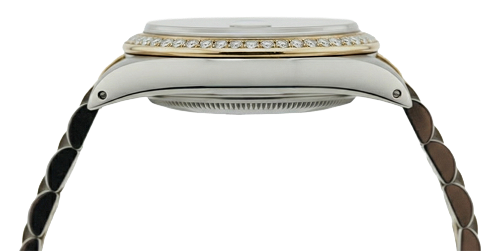 Quadrante romano grigio con lunetta in diamanti e orologio da donna Rolex in oro Datejust