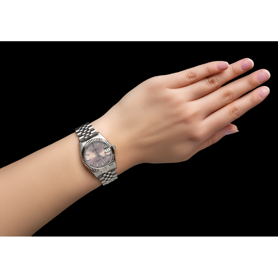 Quadrante rosa Rolex Datejust 31 mm Orologio giubileo Bracciale misura media P5