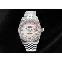 Quadrante rosa con diamanti Rolex Datejust Orologio ostrica con lunetta perpetua in diamanti con montaggio rapido
