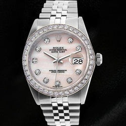 Quadrante rosa in madreperla con diamanti, orologio Rolex Datejust, orologio ostrica con diamanti perpetui