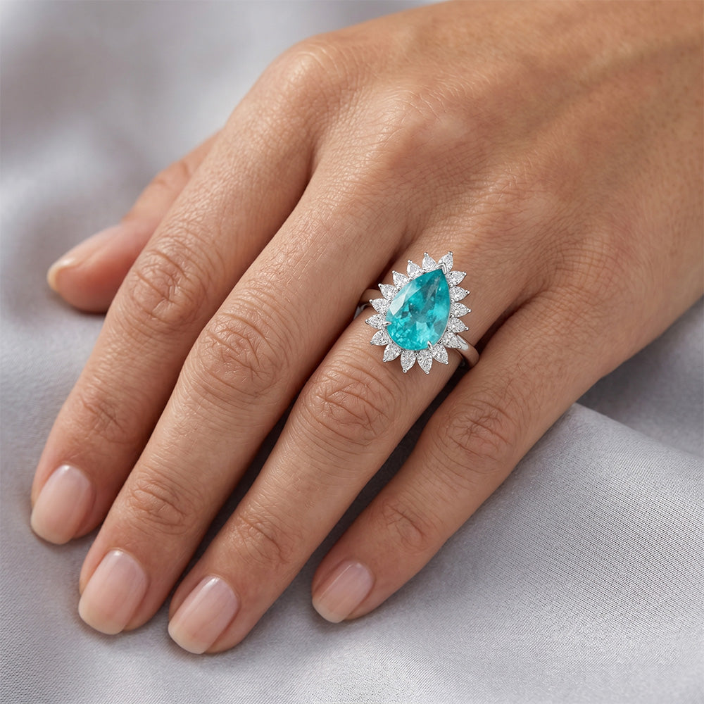 Raffinato Anello di Fidanzamento Halo con Tormalina Paraiba