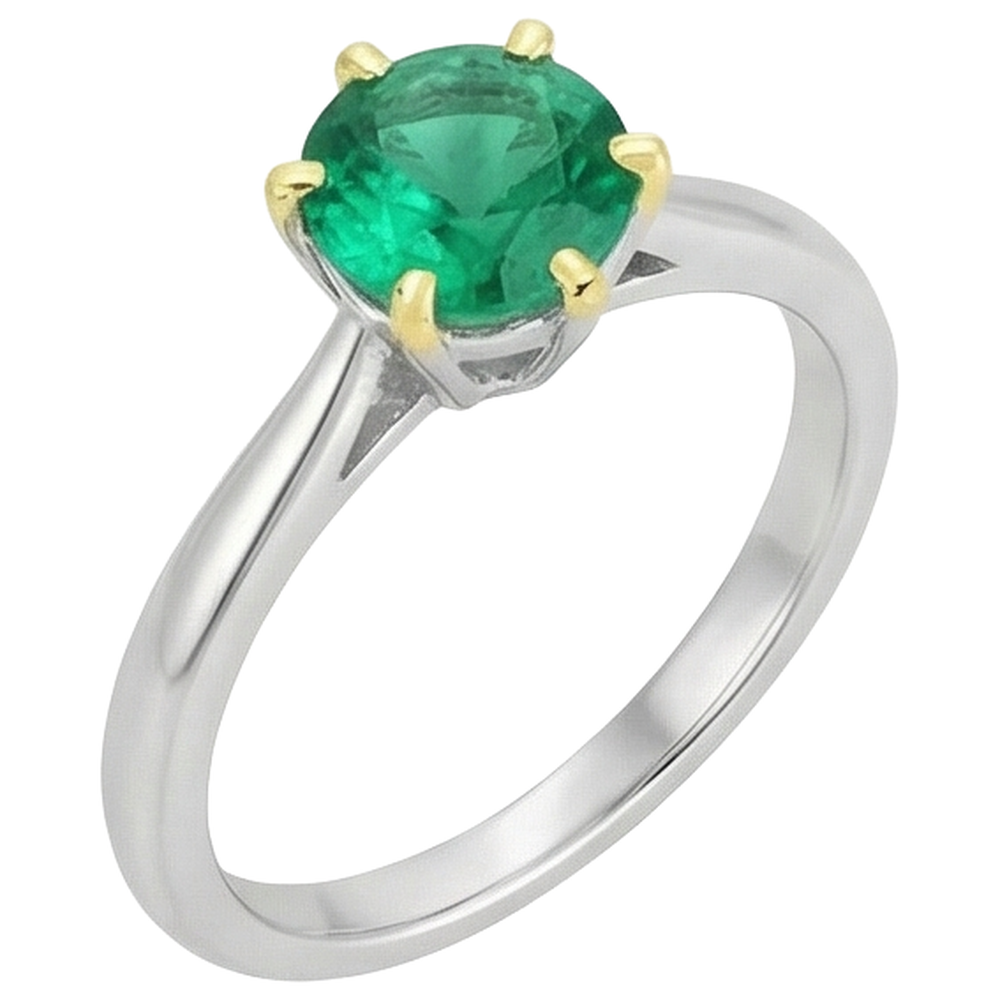 Smeraldo Colombiano Anello con Pietra Preziosa 2 carati Oro Bicolore 14K – vista laterale