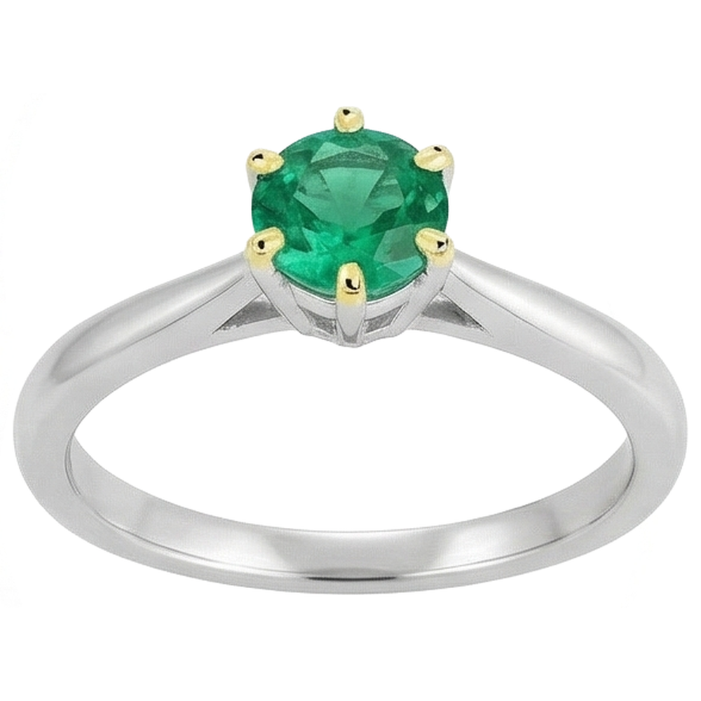 Smeraldo Colombiano Taglio Brillante Anello con Pietra Preziosa in Oro Bicolore 14K – vista angolare