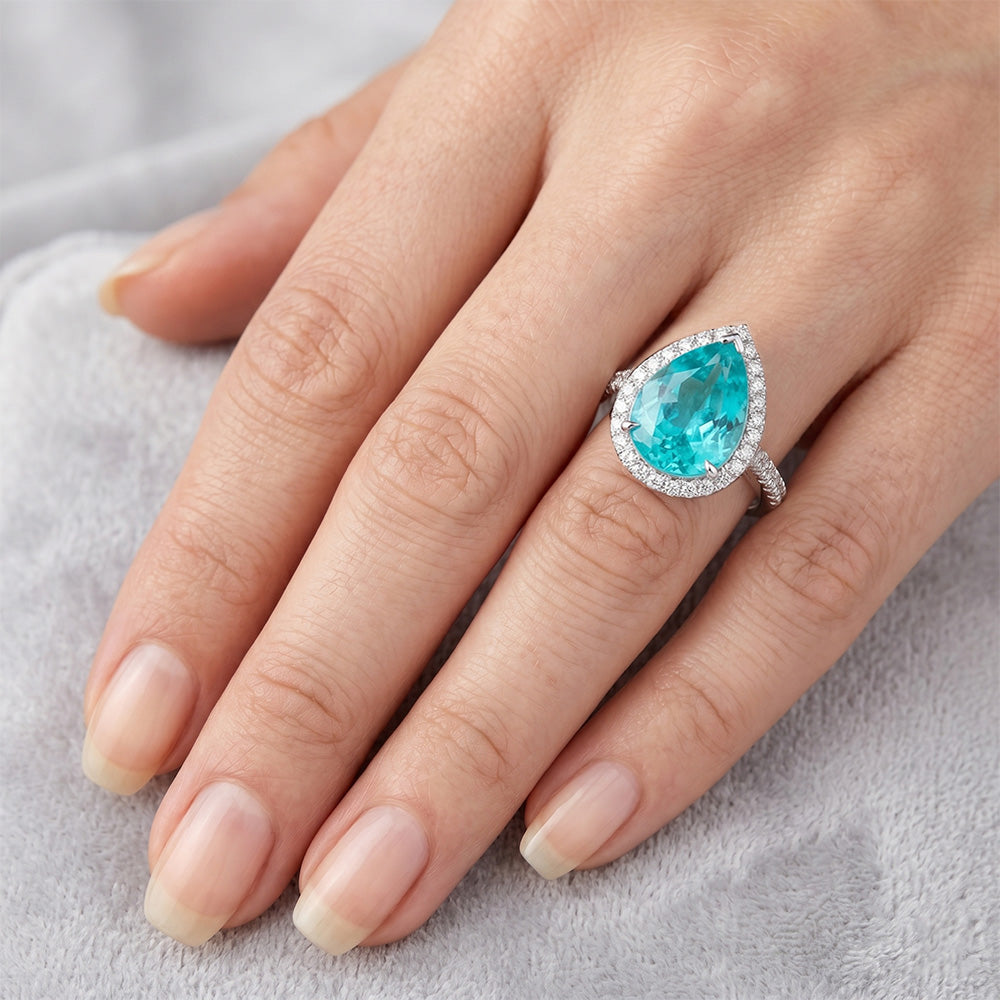 Realizzato a mano Anello di Fidanzamento Halo con Paraiba Neon