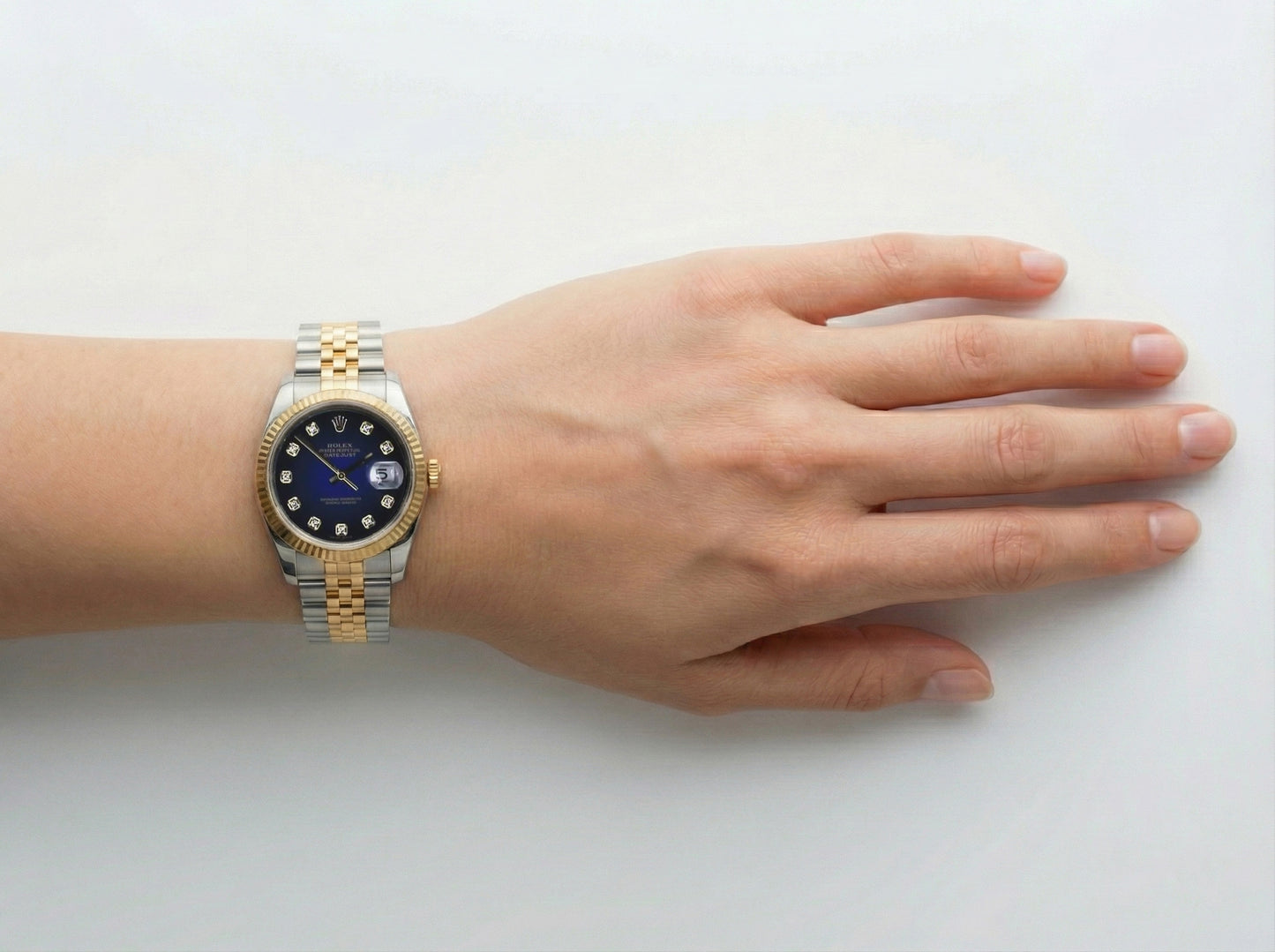 Rolex Datejust 36 mm orologio da uomo quadrante con diamanti lunetta scanalata IMPOSTAZIONE RAPIDA