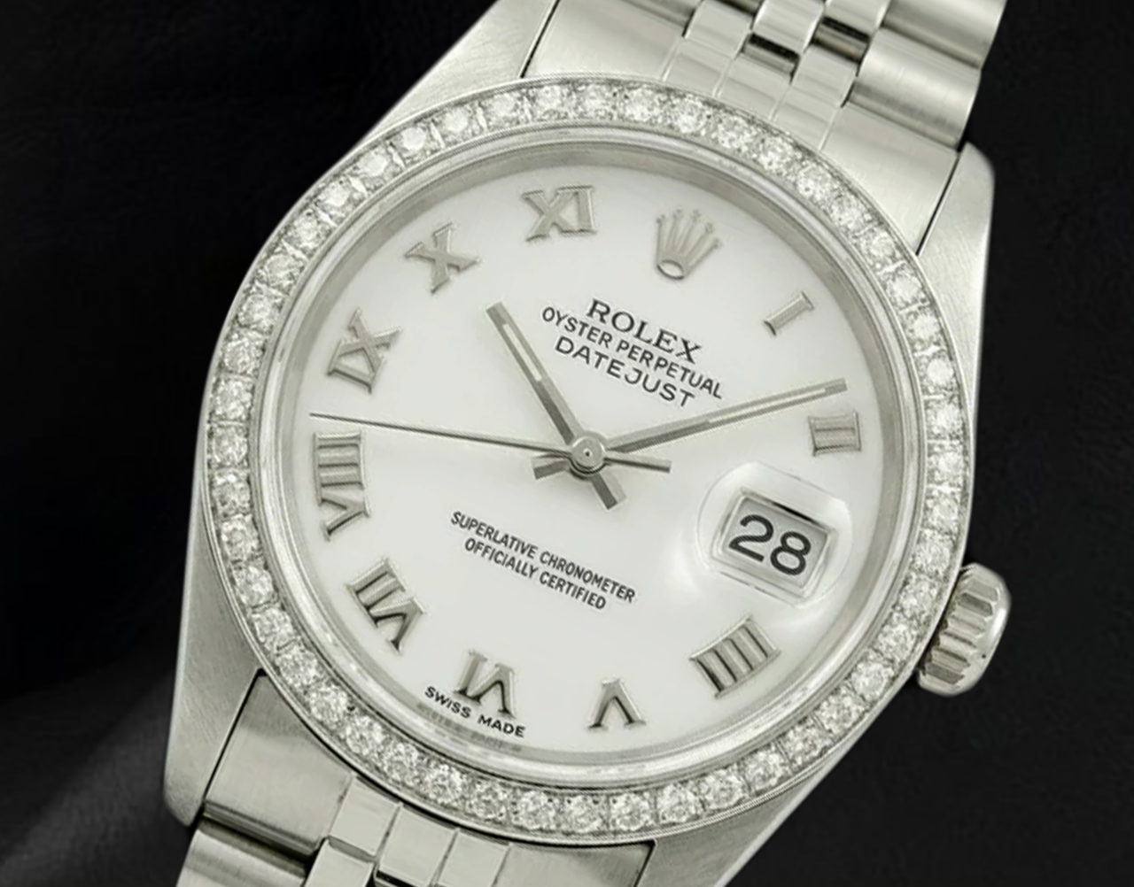 Rolex datejust madreperla bianco quadrante romano lunetta con diamanti bracciale giubileo in acciaio inossidabile impostazione rapida