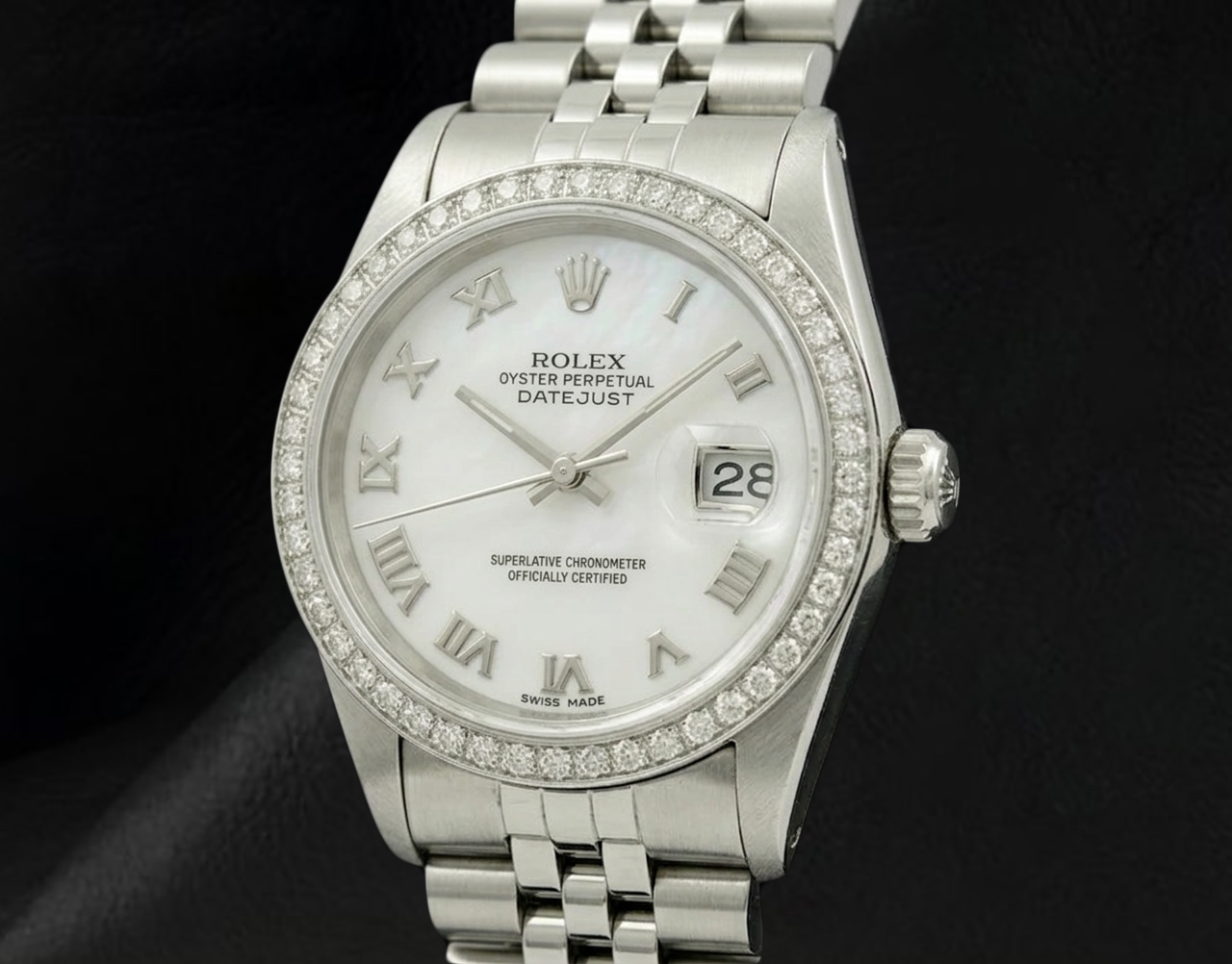 Rolex datejust madreperla bianco quadrante romano lunetta con diamanti bracciale giubileo in acciaio inossidabile impostazione rapida