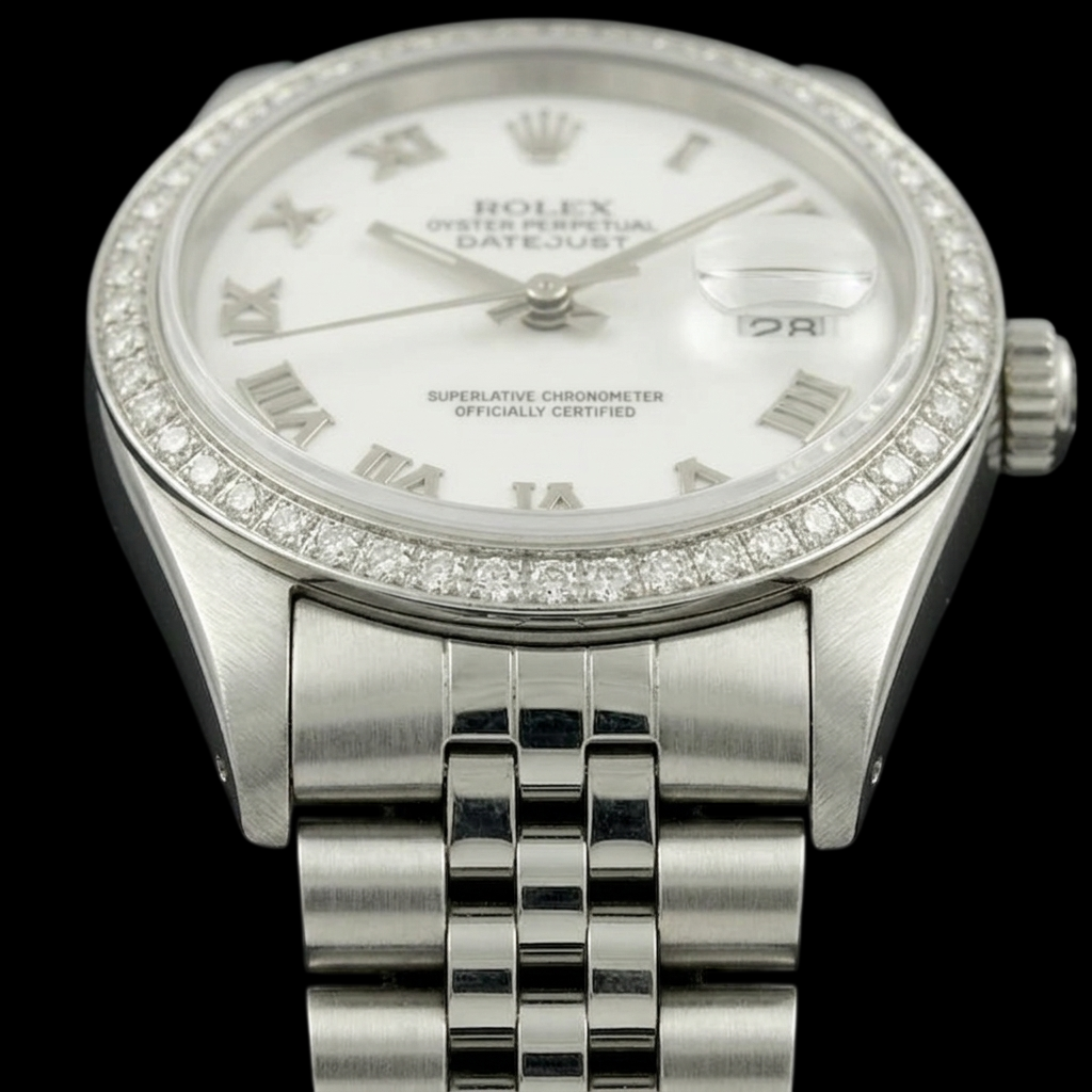 Rolex datejust madreperla bianco quadrante romano lunetta con diamanti bracciale giubileo in acciaio inossidabile impostazione rapida