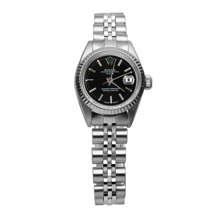 Rolex Date Watch Ss Jubilee Bracciale quadrante nero con lunetta scanalata