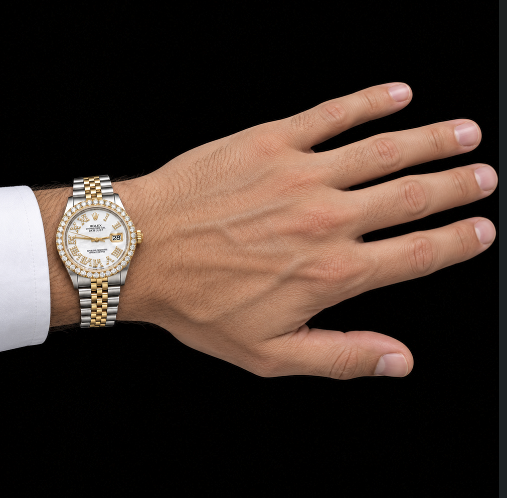 Rolex Datejust 16013 36 mm Orologio Bicolore Quadrante con Diamanti in Madreperla Bianca e Numeri Romani