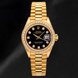 Rolex Datejust 26 mm 69178 in Oro Giallo con Quadrante Nero con Diamanti Originale e Lunetta con Diamanti