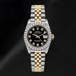 Rolex Datejust 6917 da Donna 26 mm Orologio Bicolore con Quadrante Nero con Diamanti a Filo