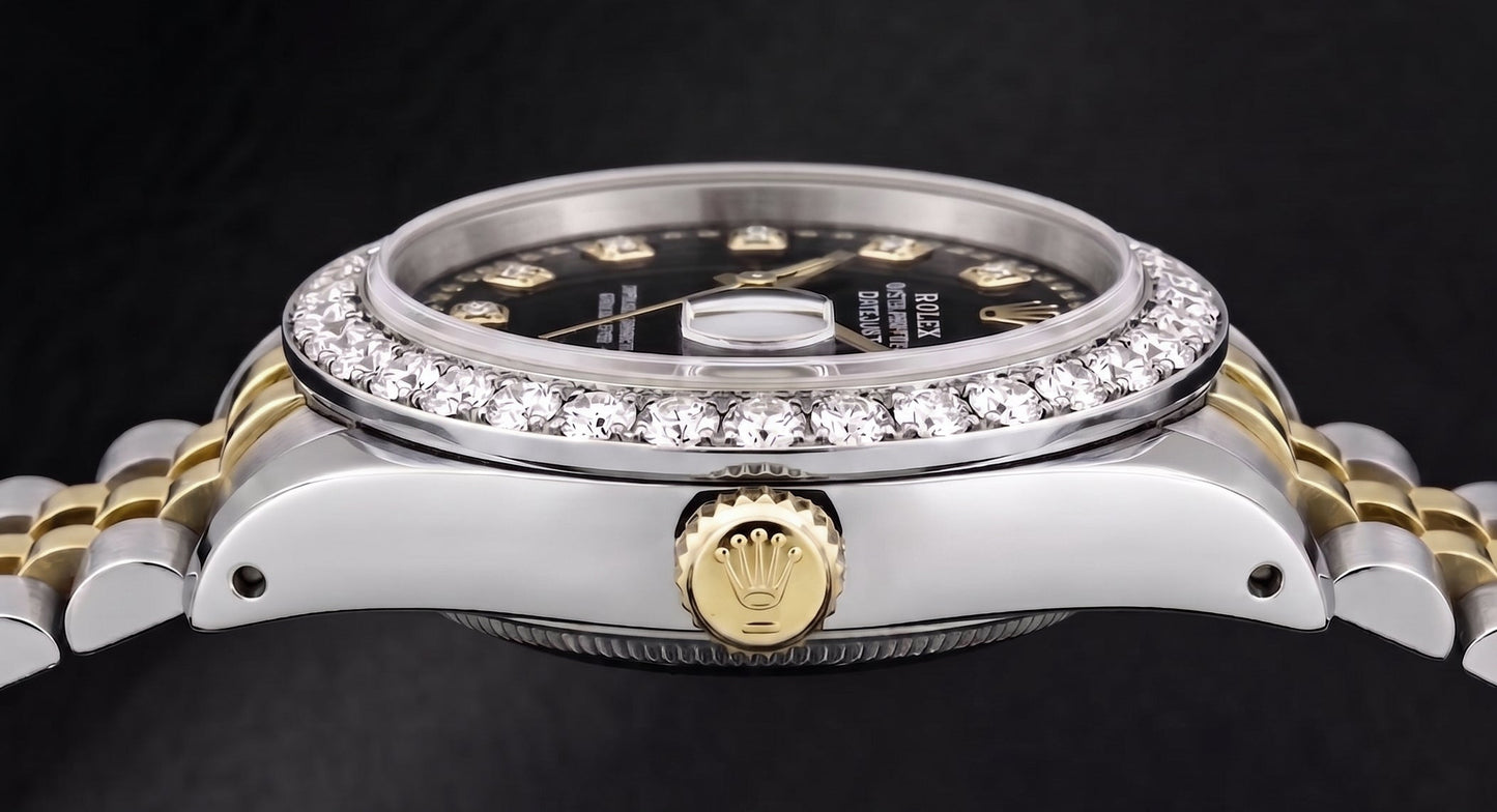 Rolex Datejust 6917 da Donna 26 mm Orologio Bicolore con Quadrante Nero con Diamanti a Filo