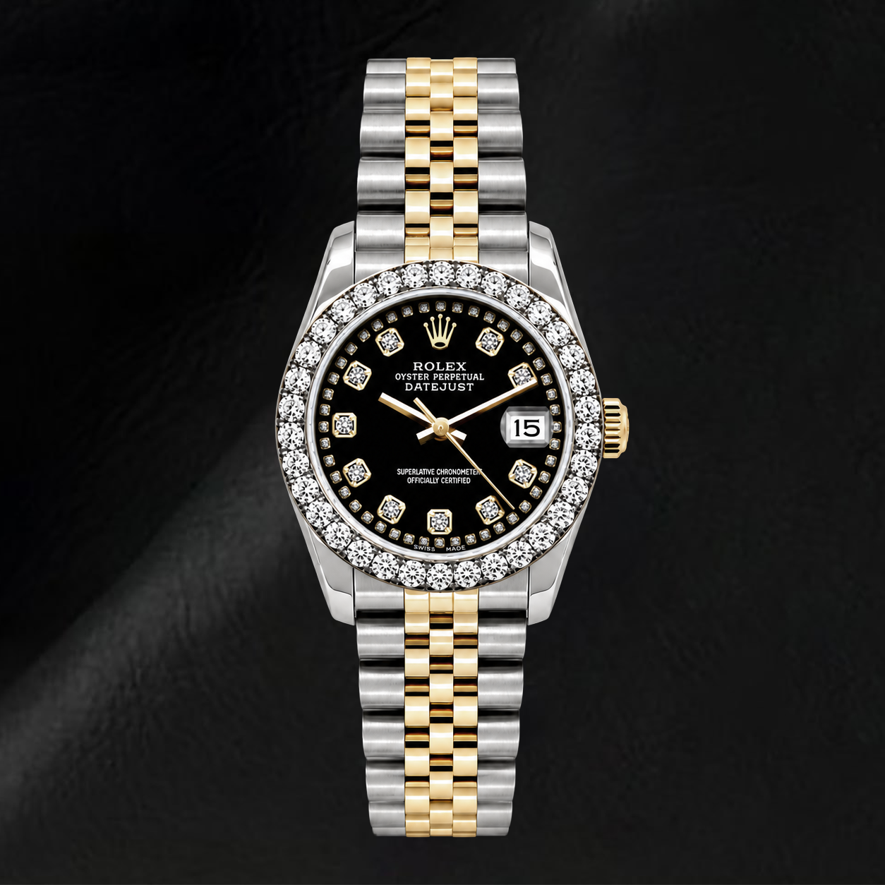 Rolex Datejust 6917 da Donna 26 mm Orologio Bicolore con Quadrante Nero con Diamanti a Filo