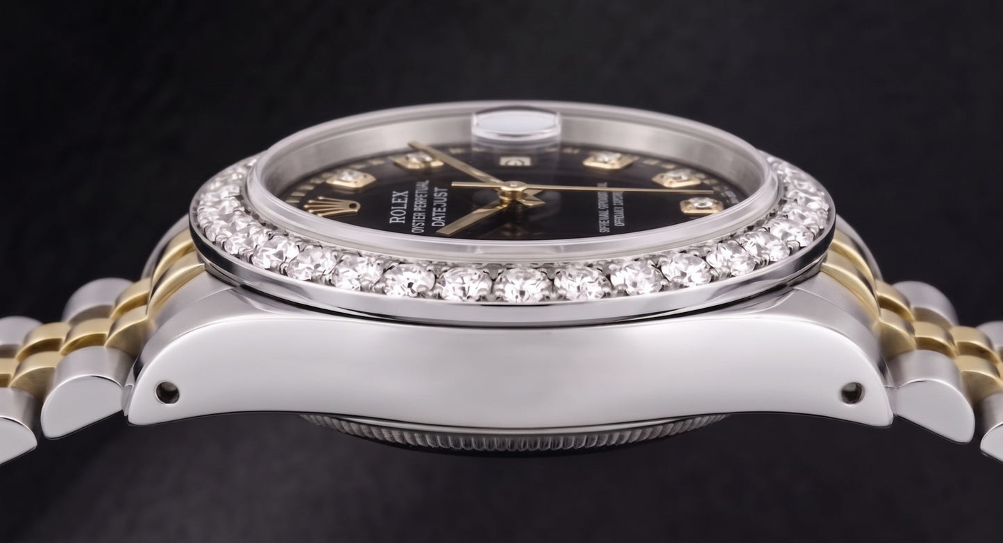 Rolex Datejust 6917 da Donna 26 mm Orologio Bicolore con Quadrante Nero con Diamanti a Filo