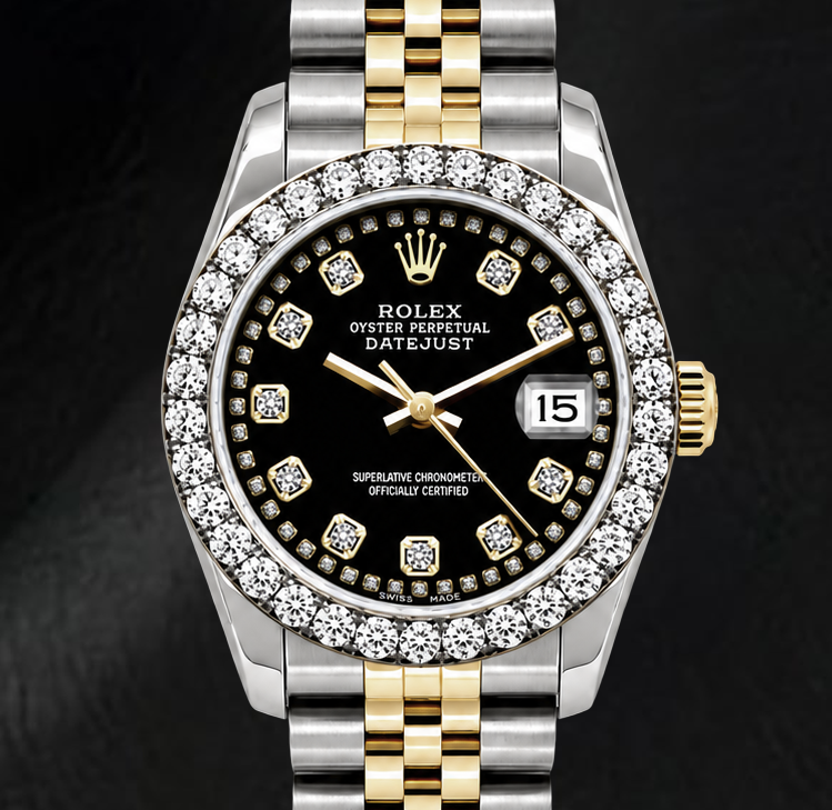 Rolex Datejust 6917 da Donna 26 mm Orologio Bicolore con Quadrante Nero con Diamanti a Filo