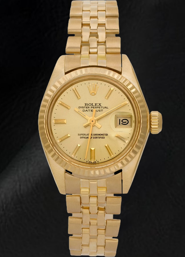 Rolex Lady Datejust President Style Champagne 26 mm Orologio in oro giallo