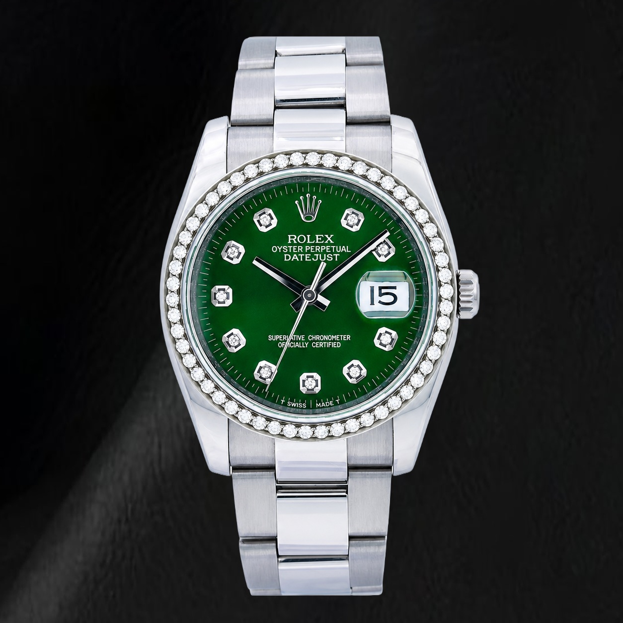 Rolex 116200 Datejust 36 mm Orologio in Acciaio Inossidabile con Quadrante Verde con Diamanti