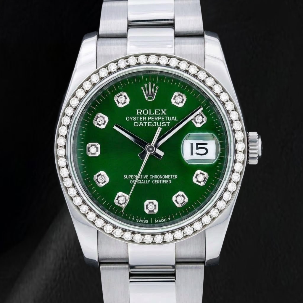 Rolex 116200 Datejust 36 mm Orologio in Acciaio Inossidabile con Quadrante Verde con Diamanti