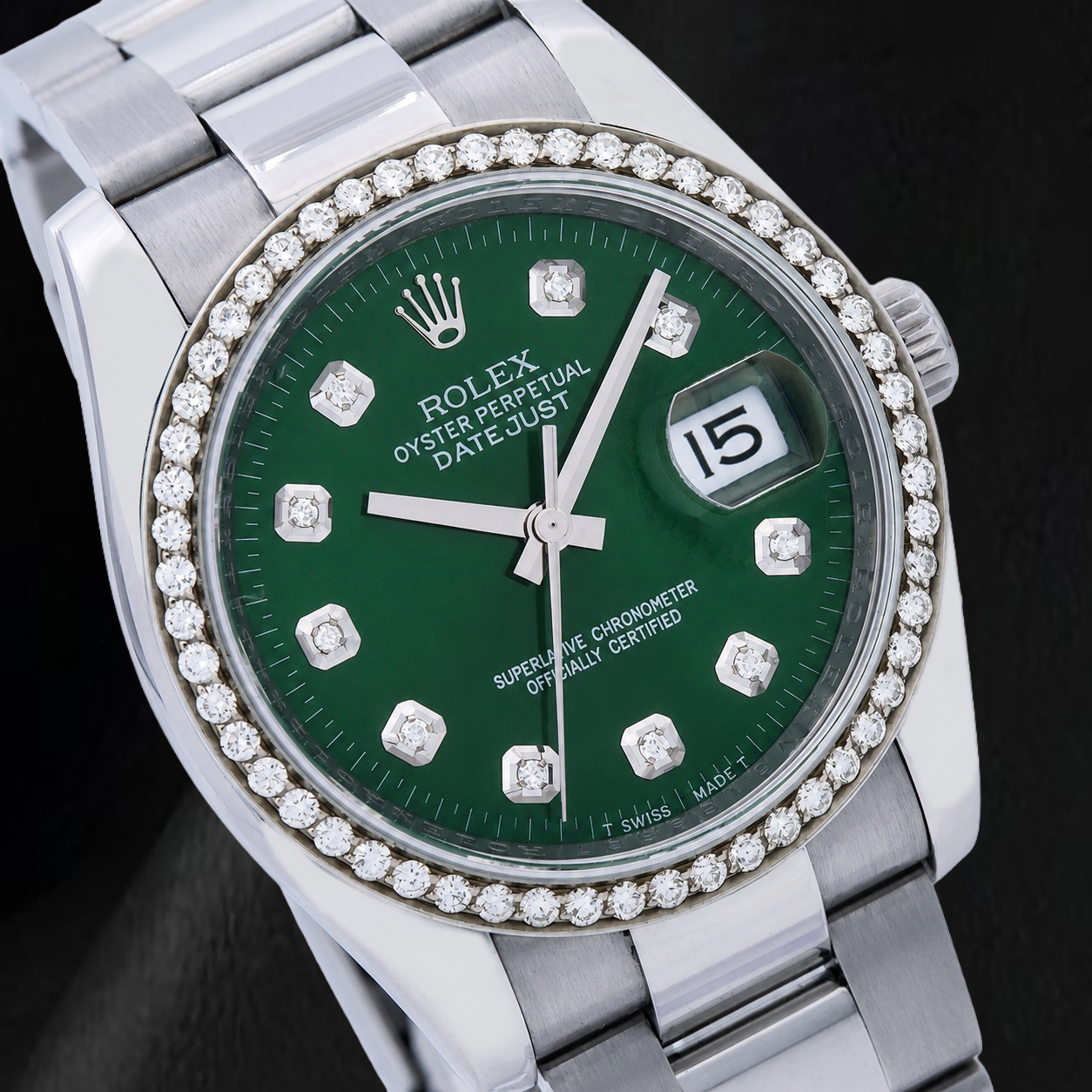 Rolex 116200 Datejust 36 mm Orologio in Acciaio Inossidabile con Quadrante Verde con Diamanti