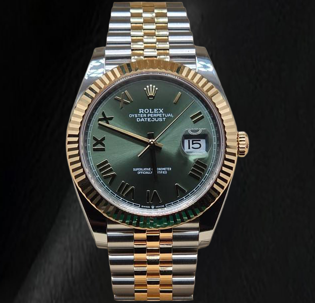 Rolex 126333 Datejust 41 mm Orologio Bicolore Quadrante Verde con Numeri Romani