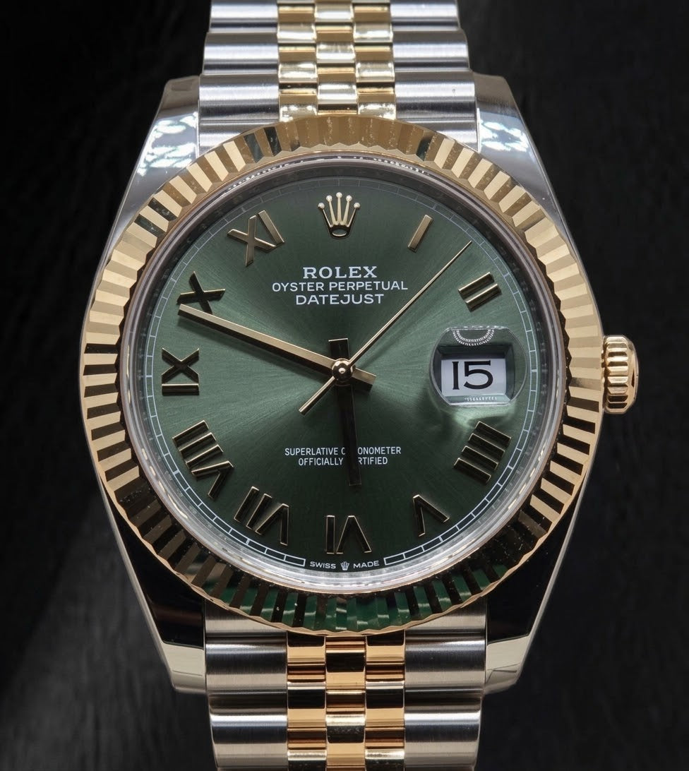 Rolex 126333 Datejust 41 mm Orologio Bicolore Quadrante Verde con Numeri Romani