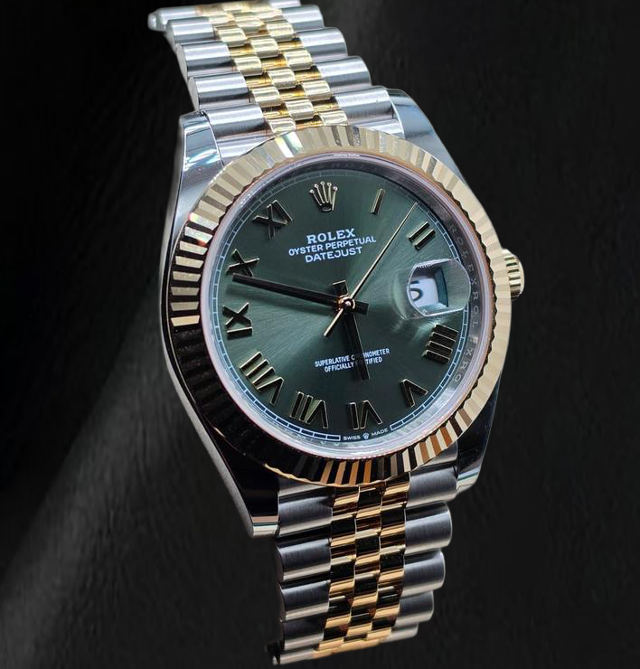Rolex 126333 Datejust 41 mm Orologio Bicolore Quadrante Verde con Numeri Romani