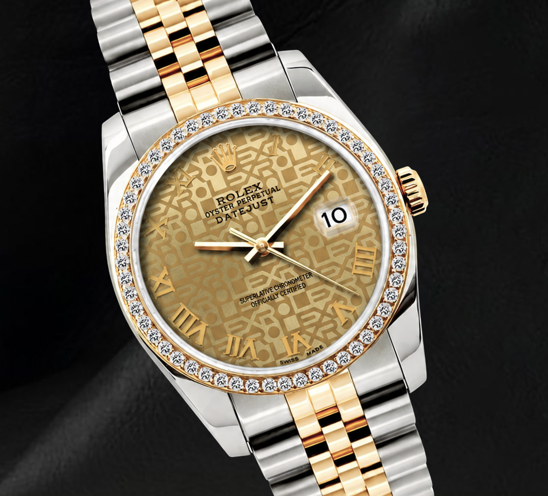 Orologio Rolex 16013 36 mm bicolore, quadrante Jubilee champagne con numeri romani, lunetta con diamanti
