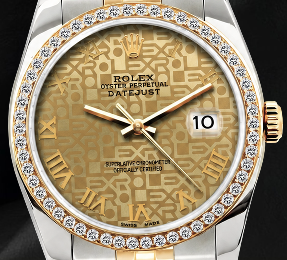 Orologio Rolex 16013 36 mm bicolore, quadrante Jubilee champagne con numeri romani, lunetta con diamanti