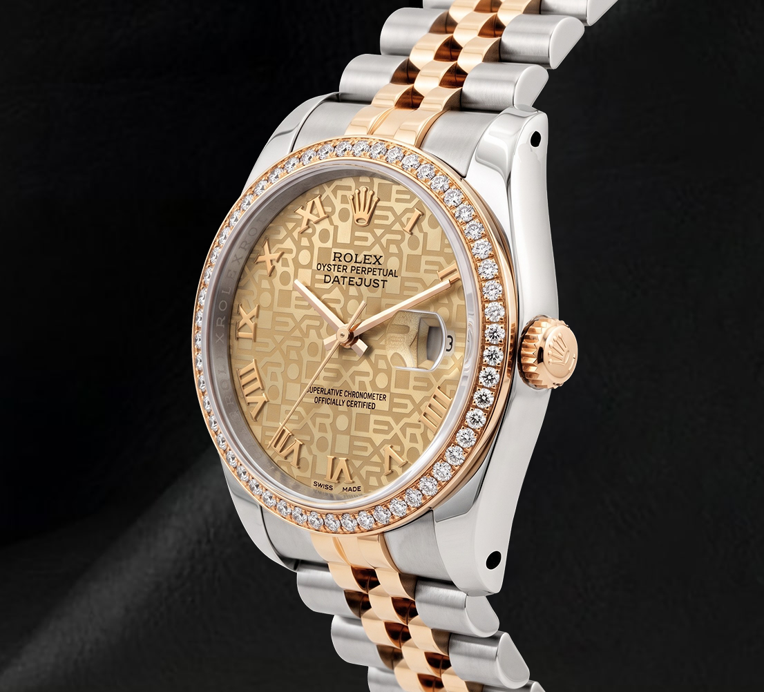 Orologio Rolex 16013 36 mm bicolore, quadrante Jubilee champagne con numeri romani, lunetta con diamanti