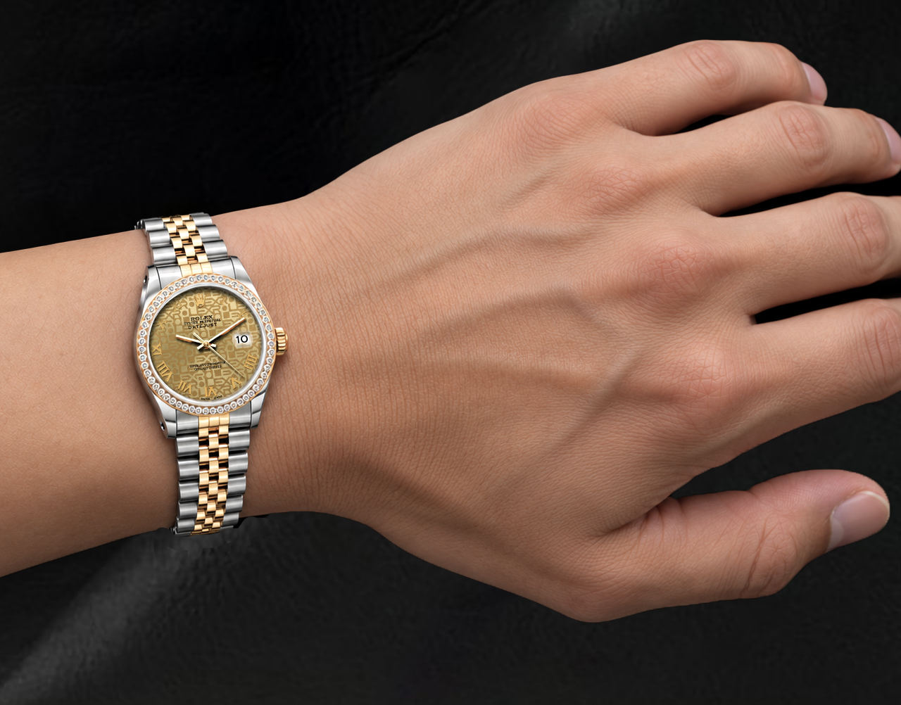 Orologio Rolex 16013 36 mm bicolore, quadrante Jubilee champagne con numeri romani, lunetta con diamanti