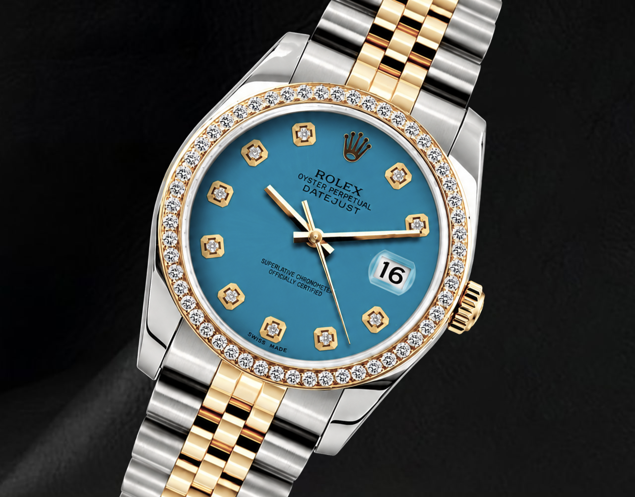 Rolex 16013 Datejust 36 mm Orologio Bicolore con Quadrante Blu con Diamanti