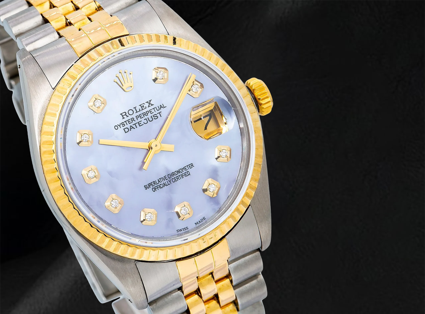 Rolex 16013 Datejust 36 mm Orologio Bicolore Quadrante in Madreperla Blu con Diamanti