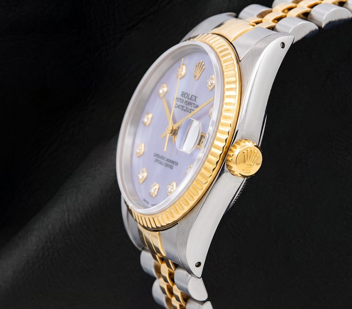 Rolex 16013 Datejust 36 mm Orologio Bicolore Quadrante in Madreperla Blu con Diamanti