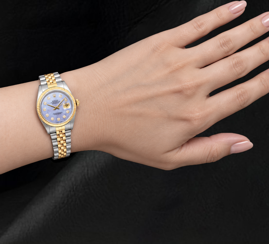 Rolex 16013 Datejust 36 mm Orologio Bicolore Quadrante in Madreperla Blu con Diamanti
