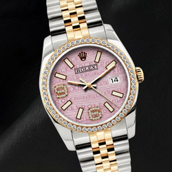 Rolex Datejust 16013 36mm Orologio con Lunetta con Diamanti e Quadrante con Diamanti Rosa a Onde con Numeri Arabi