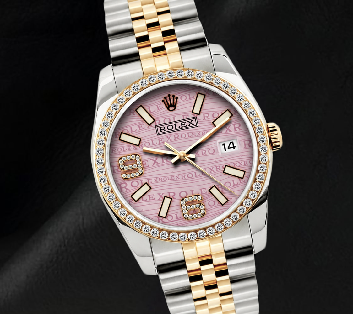 Rolex Datejust 16013 36mm Orologio con Lunetta con Diamanti e Quadrante con Diamanti Rosa a Onde con Numeri Arabi