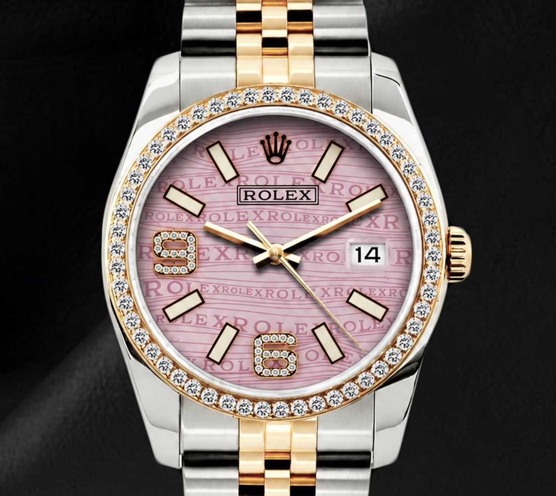 Rolex Datejust 16013 36mm Orologio con Lunetta con Diamanti e Quadrante con Diamanti Rosa a Onde con Numeri Arabi